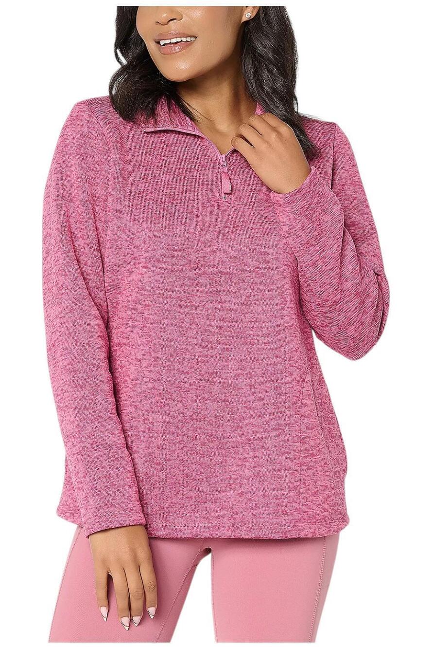 Denim & Co. Women's Active Sweater Fleece Top w/ Half Zip Pink - Regular